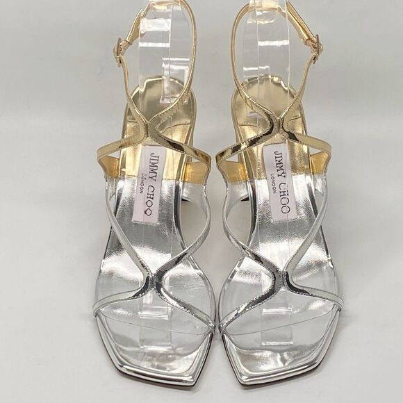 Jimmy Choo Azie 85MM Metallic Leather Sandals size 37 - Picture 3 of 13